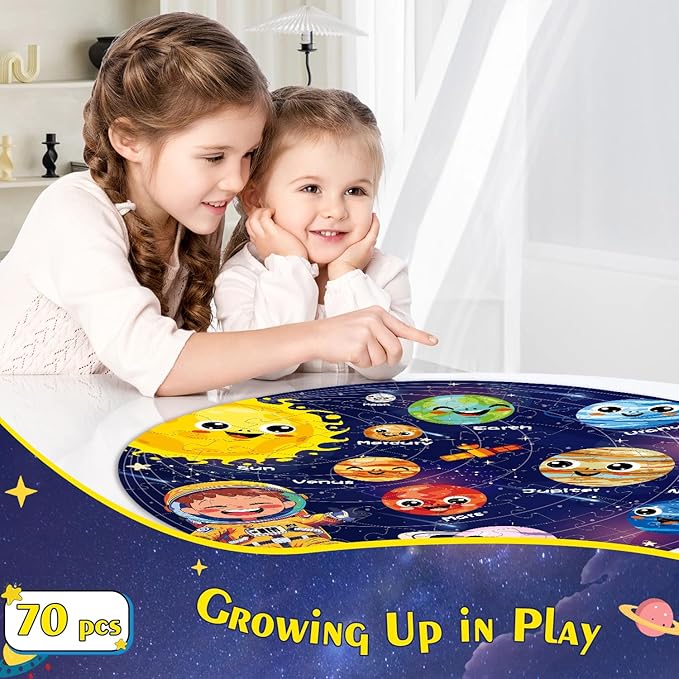 Floor Puzzles for Kids Ages 4-6 70 Piece Glow in The Dark Solar System Puzzles 3-5 Space Planets Toys Large Jigsaw Puzzle Learning Educational Toy Birthday Gift for Boys Girls Ages 6-8