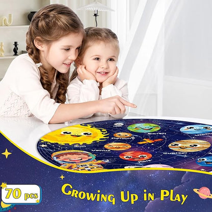 Floor Puzzles for Kids Ages 4-6 70 Piece Glow in The Dark Solar System Puzzles 3-5 Space Planets Toys Large Jigsaw Puzzle Learning Educational Toy Birthday Gift for Boys Girls Ages 6-8
