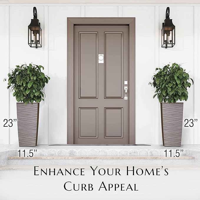 Mueller M-Resin Heavy Duty Tall Planter, Indoor/Outdoor Grande Plant, Tree, Flower Pot, 2-Piece Set, 24”, Modern Design, Built-in Drainage, Mocha