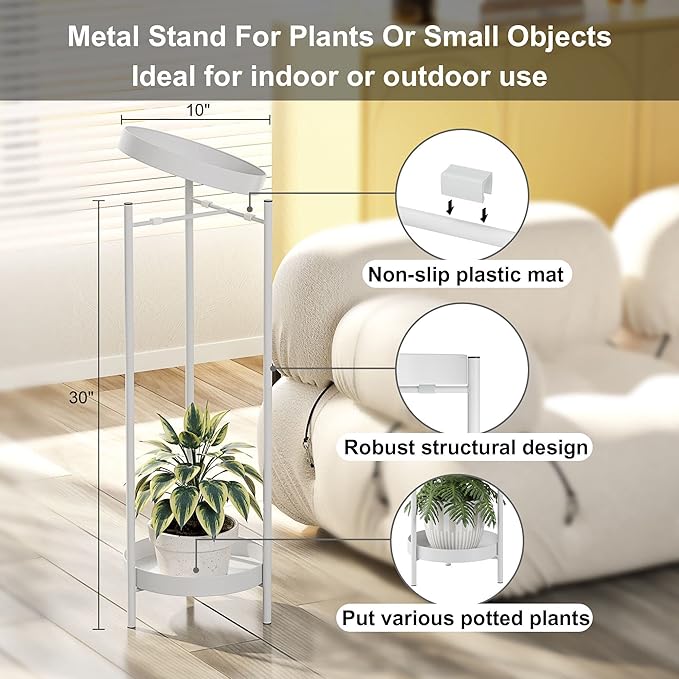 Plant Stand,2 Tier Metal Flower Plants Holder with 2 Removable Display for Indoor or Outdoor,Pot Plant Planter Display(30 X 10in,White)
