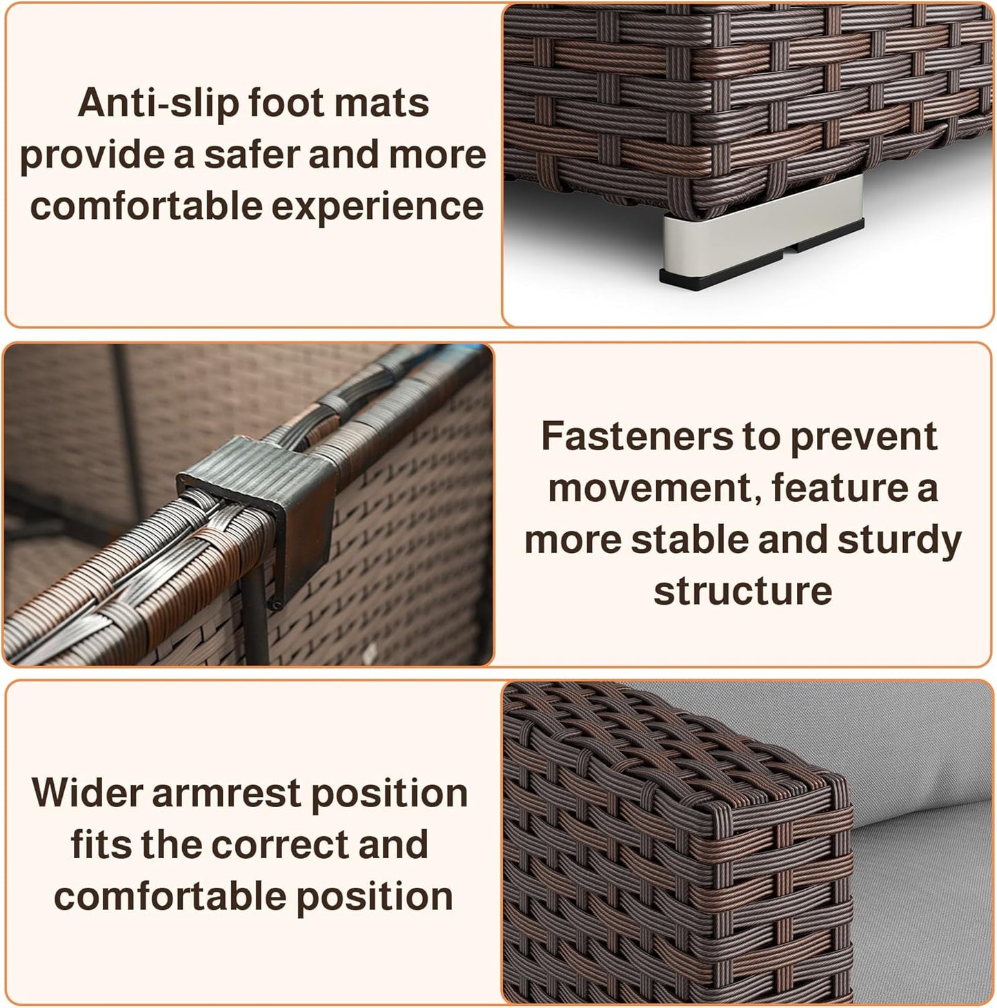 Ahomly 7-Piece Patio Furniture Set, Outdoor Sectional Couch with Water-Resistant Cushions & Coffee Table, PE Rattan Outdoor Patio Sofa Set for Backyard, Deck, Garden, or Porch, Grey