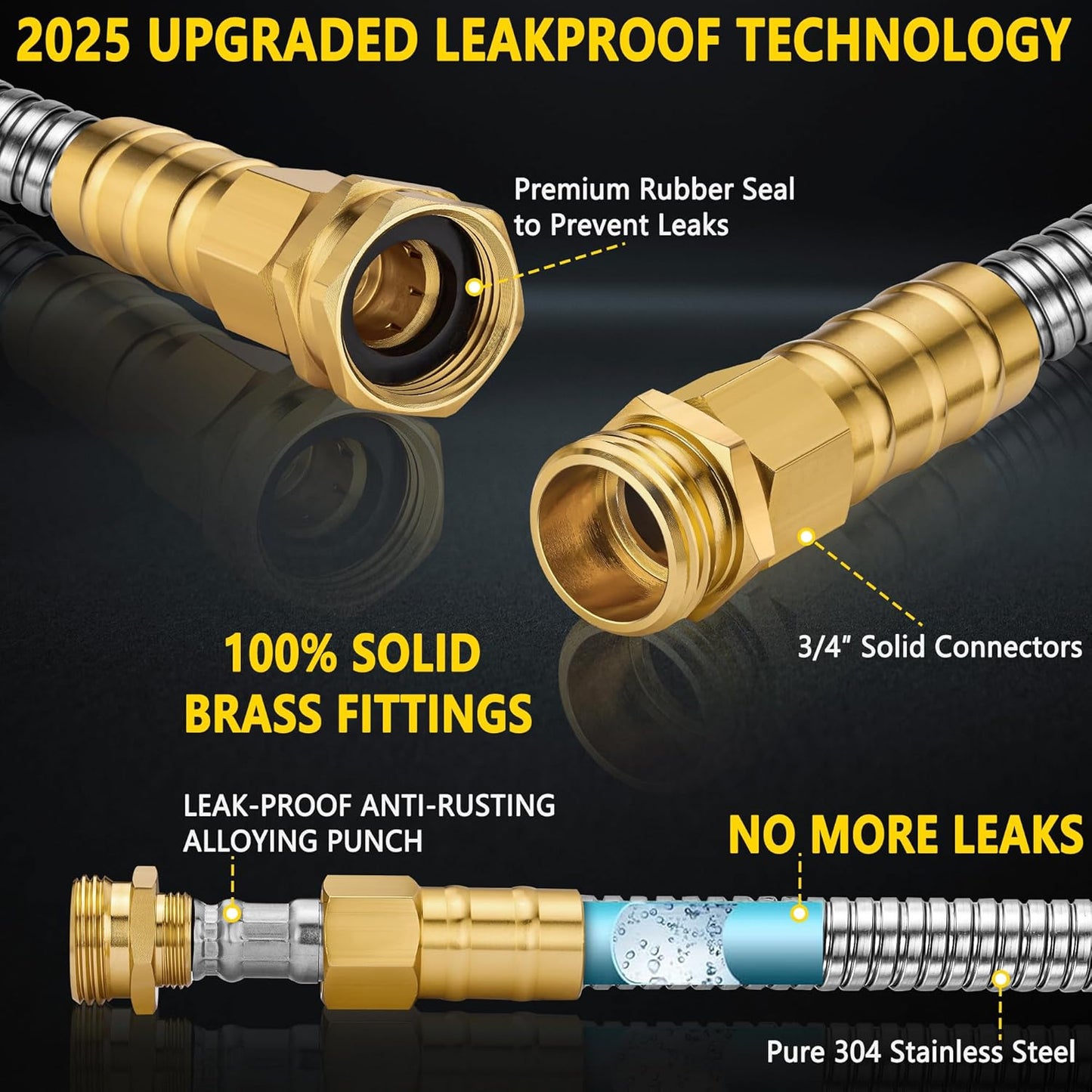 Metal Garden Hose 100 ft - Stainless Steel Garden Hose Leak-Proof with Layer Latex Core - 2025 Version/New Patented,Lightweight, Durable Hoses with Nozzles - Less-Kink Flexible Metal Water Hose