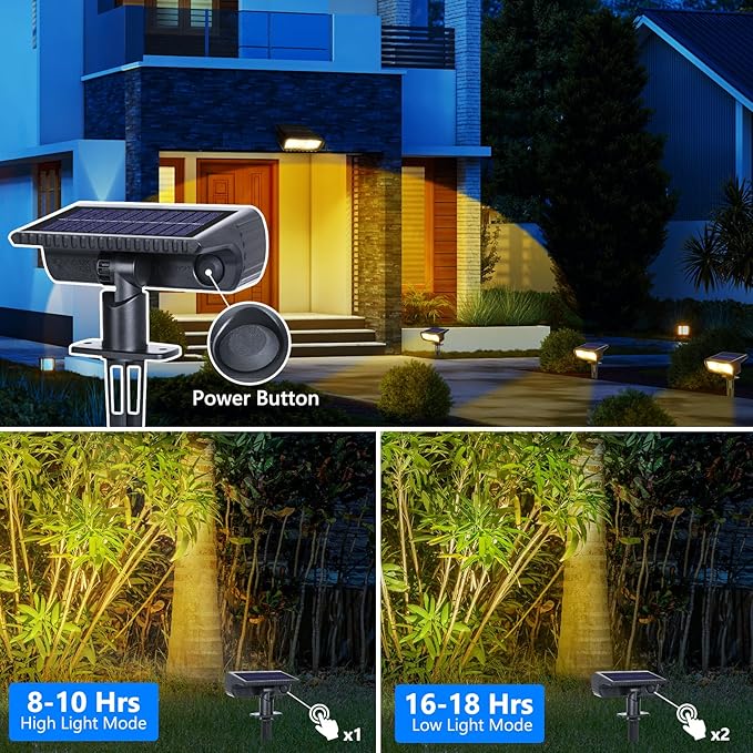 Toodour Solar Spot Light Outdoor, 4 Pack Solar Lights Outdoor with 2 Modes, Waterproof Solar Powered Flood Lights Landscape Lighting for Yard Garden Home Pathway Walkway Outdoor Decor - Warm White