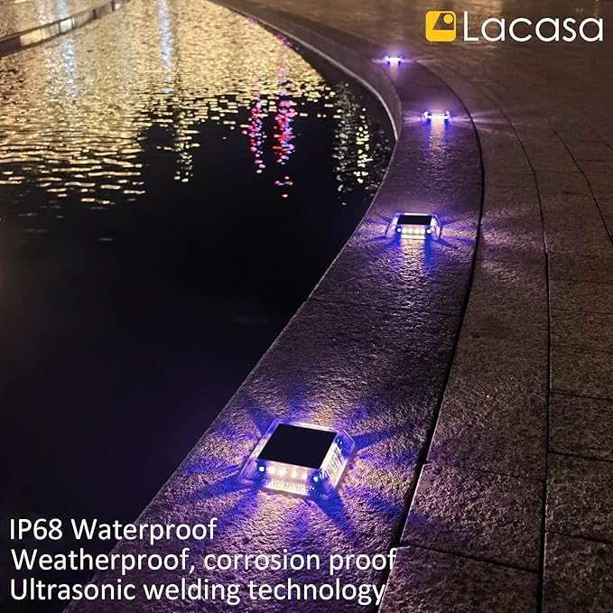 Lacasa Outdoor Solar Light, 4 Pack 30LM IP68 Waterproof Solar Garden Light Auto On/Off Solar Lighting for Pathways Paths, Mixed Colours (Warm White + Blue Light)