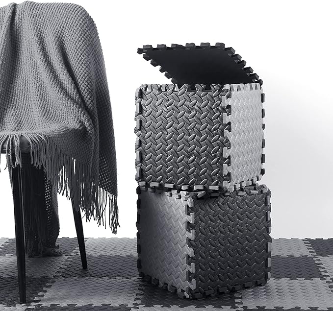 Shihanee Foam Floor Baby Tiles Foam Floor Mats Play Mats Bulk with Borders Interlocking for Kids Baby Playroom Nursery Gym (Black, Gray,64ft)