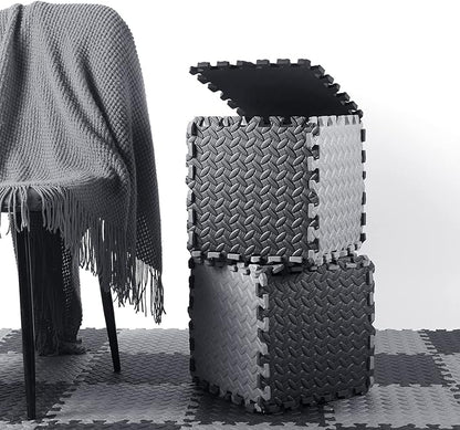 Shihanee Foam Floor Baby Tiles Foam Floor Mats Play Mats Bulk with Borders Interlocking for Kids Baby Playroom Nursery Gym (Black, Gray,64ft)