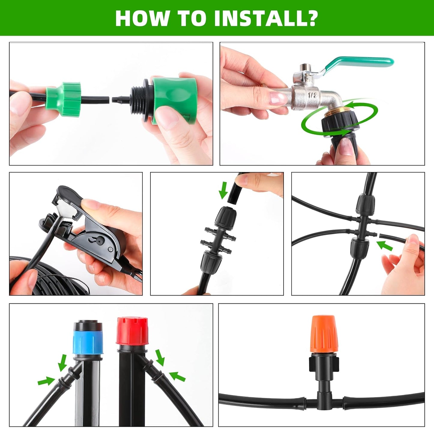 240FT DIY Automatic Drip Irrigation System Kits for Garden Plant Watering Misting System for Greenhouse Patio Lawn with Adjustable Drip Emitters 5/16" and 1/4" Irrigation Tubing Connectors Fittings