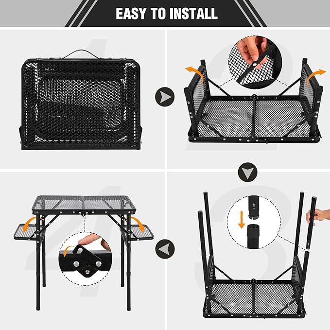 REDCAMP 35x16 Folding Grill Table for Outside with 2 Side Tables, 4 Adjustable Heights Portable Small Stand Table for Outdoor Indoor Camping Picnic BBQ