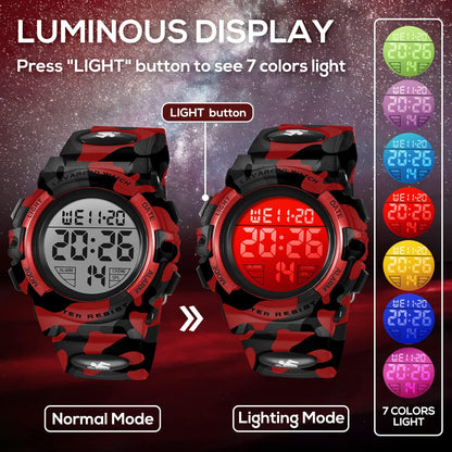 Kids Watch,Boys Watch for 3-15 Year Old Boys,Digital Sport Outdoor Multifunctional Chronograph LED 50 M Waterproof Alarm Calendar Analog Watch for Children with Silicone Band,Kids Gift