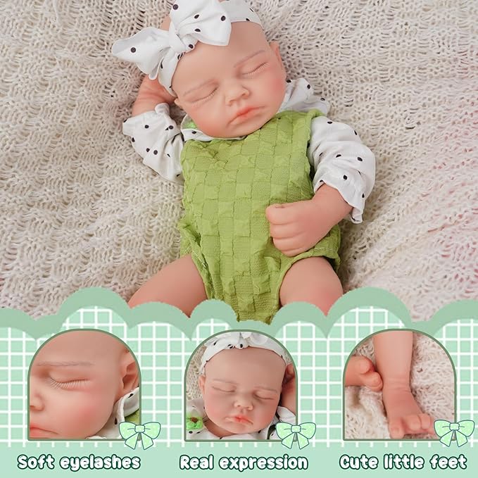 Girl 12.2 Inch, Full Silicone Baby Doll, Realistic Baby Dolls, Realistic Veins & Sleeping Pose, Not Vinyl, Reborn Baby Dolls Silicone Full Body, Gift Set