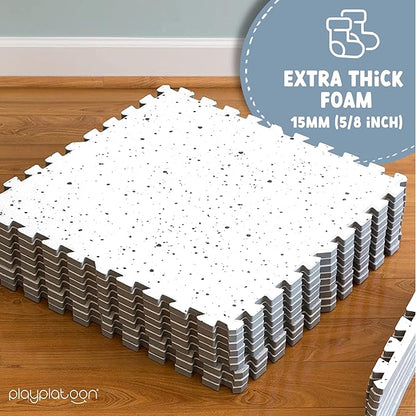 Play Platoon Non-Toxic Large Kids Play Mats for Floors, 9 Tile 72 x 72 inch - Extra-Thick Interlocking Comfortable Cushioned 24 x 24 in. Puzzle Mat with Border, Neutral Playmat Rug for Toddlers