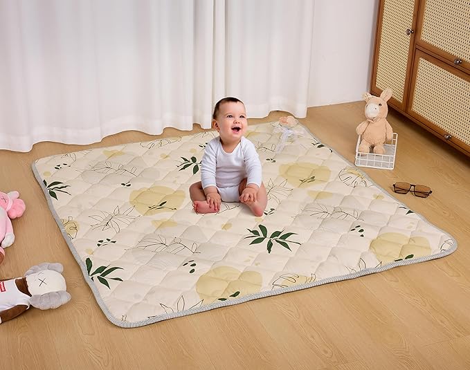 Baby Play Mat 50x50 Inch, Thickened Soft Floor Mat for Playpen, Machine Washable Foam Crawling Mat with Non-Slip Bottom for Babies and Toddlers, Foldable Padded Playmat Boho Terra