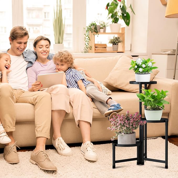 Tall Plant Stand Indoor Outdoor, Corner Metal Flower Pot Stands for Multiple Plants,3 Tier Heavy Duty Plant Shelf for Patio Garden Balcony Living Room Bedroom (3 tier 01)