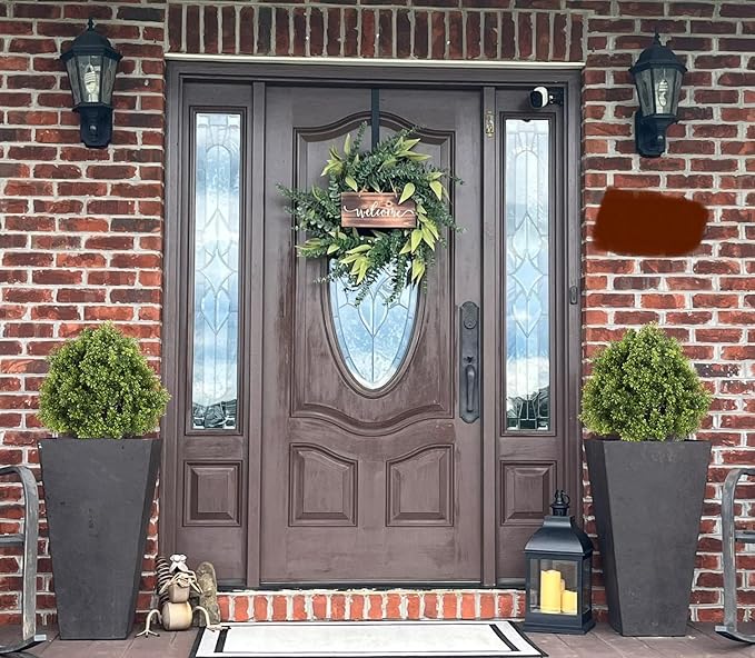 THE BLOOM TIMES 2ft Faux Boxwood Plants Outdoor Set of 2, Topiary Balls Artificial Outside Trees, 24" UV Resistant Fake Greenery Bushes & Shrubs for Front Porch Planter