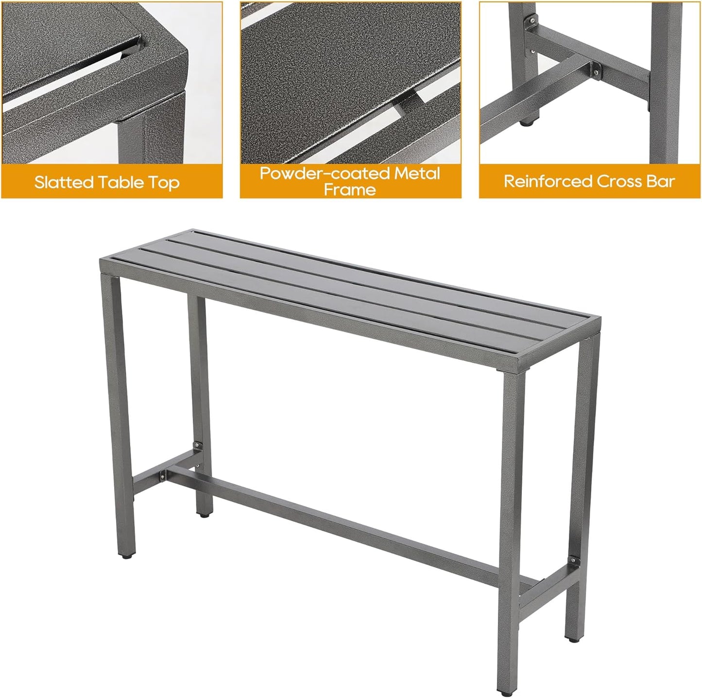 3-Piece Outdoor Patio Bar Set, Bar Height Patio Dining Set, Weather-Resistant Bistro Counter Pub Set with Cushions & Slatted Tabletop for Backyard, Garden, Yard