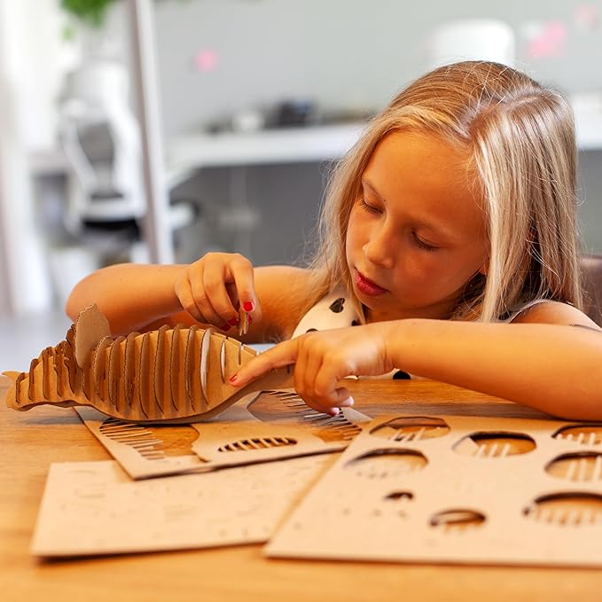 Cottify Dinosaur 3D Cardboard Puzzle - Fun 3D Puzzles for Adults & Kids, Easy to Assemble 3D Puzzle, Eco-Friendly, No Scissors or Glue Needed, Perfect Sustainable Gift (2-Pack)