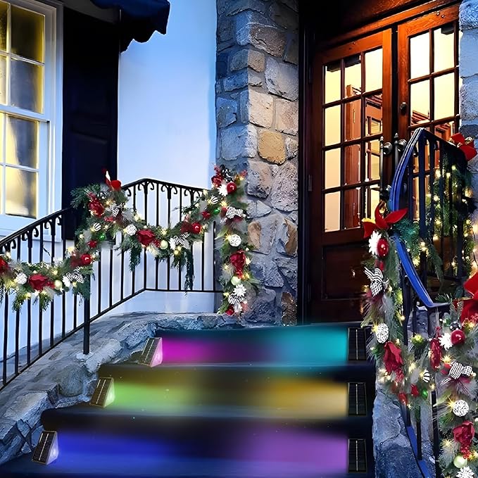 Solar Step Deck Lights Outdoor 16 Pack Solar Step Lights, Waterproof Warm White/7 RGB Color Glow Solar Stair Lights for Yard, Patio, Garden, Walkways, Front Door, Pathway, Driveway