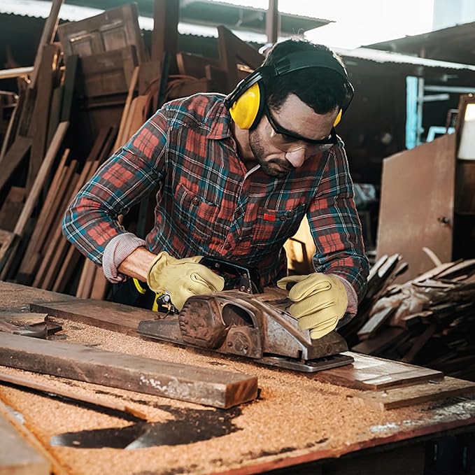 HLDD HANDLANDY Leather Work Gloves for Men & Women, Adjustable Wrist Cowhide Gardening Glove with Reinforced Palm for Driver