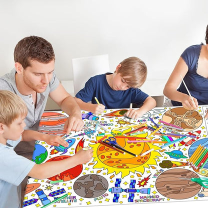 Giant Coloring Poster for Classroom Wall - Versatile 31.5 x 72 Inches Outer Space Activity Poster/Table Cover,School Parties, Outer Space Birthday Party and Special Events Decoration