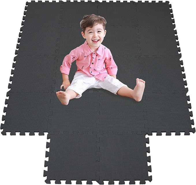 meiqicool Foam Play Mat Thick Soft EVA Interlocking Foam Floor Mats Children Yoga Exercise Multi Jigsaw Puzzle Blocking Board Kids Playmats Play Black 18 Piece D