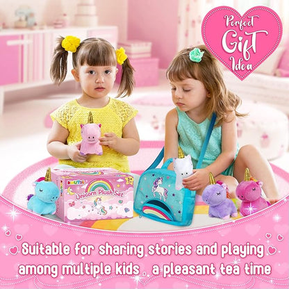 Toys for 2 3 4 5 6 7 8 Years Old Girls- Plush Stuffed Animal with 5 Unicorn Babies in Plush Bag Toy, Soft Plush Toys Set, Christmas Birthday Gifts for Over 18 Months Girls Boys Baby, Toddler, Kids