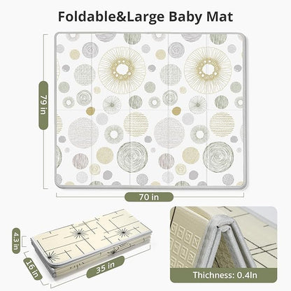 Baby Play Mat 79x71, Extra Large Baby Mat for Floor, Foldable Play XPE Foam Mat, Reversible Crawling Mat for Baby, Waterproof, Safe & Thick Playmats for Babies and Toddlers, Indoor & Outdoor Use