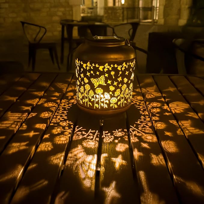 Solar Lanterns Outdoor, Waterproof Hanging Solar Lantern Garden Decor, Solar Lights for Backyard Porch Patio Table Yard Balcony Lawn Pathway, Butterfly Gifts for Women Grandma Mom