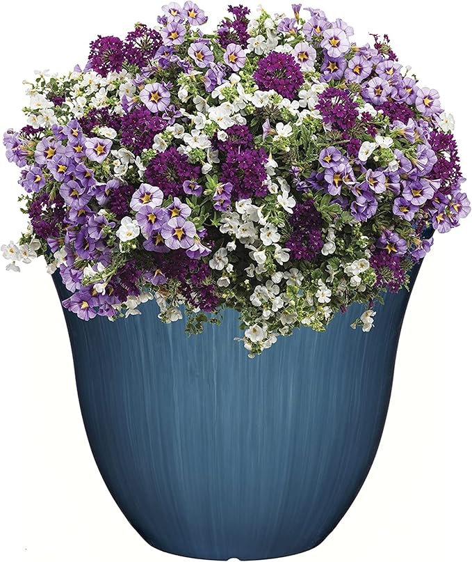 Classic Home and Garden Honeysuckle Resin Flower Pot Planter, Ocean Blue, 13"