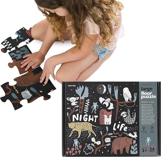 Wee Gallery Floor Puzzle, 24-Piece Jumbo Jigsaw Puzzles for Toddlers, Early Learning Activity, Cognitive and Fine Motor Skills Development, Learning Toys for Toddlers, Night Life