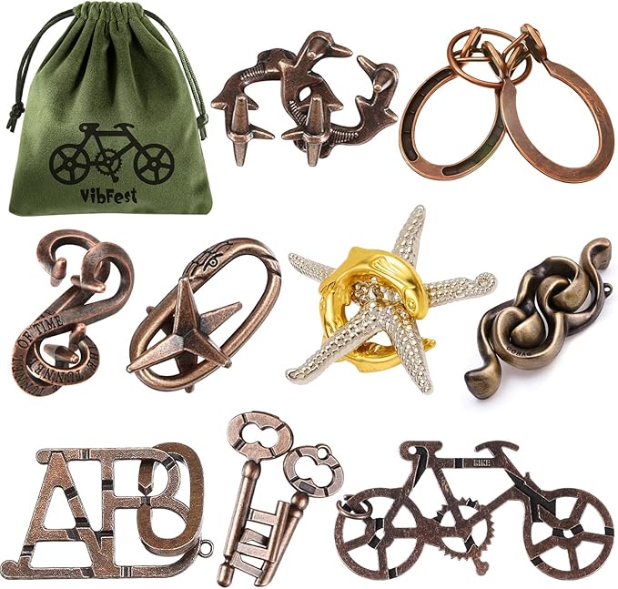 9 PCS Metal Brain Puzzles Fidget Puzzle Mind Challenge - Unlockable Interlocking Puzzles Toys Gift for Adults and Teenagers