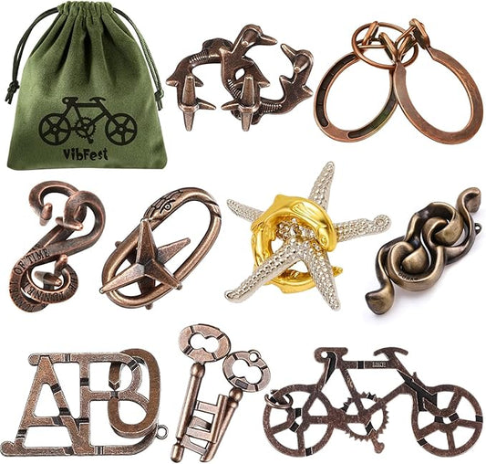 9 PCS Metal Brain Puzzles Fidget Puzzle Mind Challenge - Unlockable Interlocking Puzzles Toys Gift for Adults and Teenagers