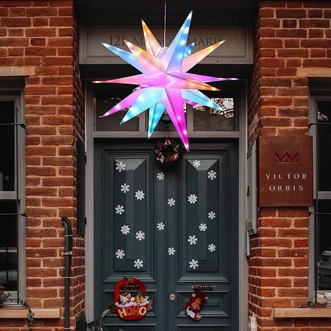 RGB Moravian Star Light Dinamic 23" Multicolor Hanging Lantern with Remote Control for Indoor Outdoor Tree Porch Patio Hallway Decoration