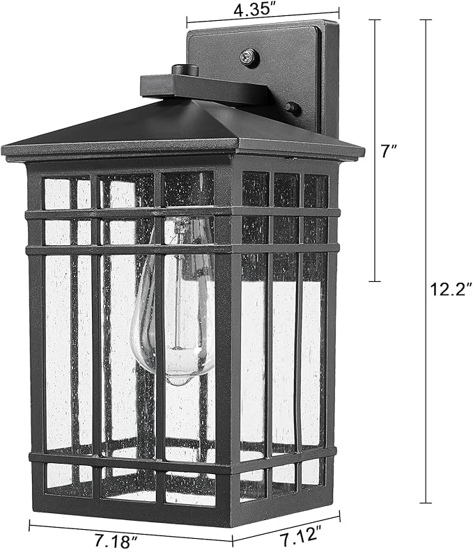 Dusk to Dawn Outdoor Wall Lantern,Exterior Wall Mount Light, 1-Light Outdoor Wall Lighting Fixture for Porch,Garage, Patio, Hallway and Entryway (Black-Wall Light, 1 Pack),DDAMS-W18
