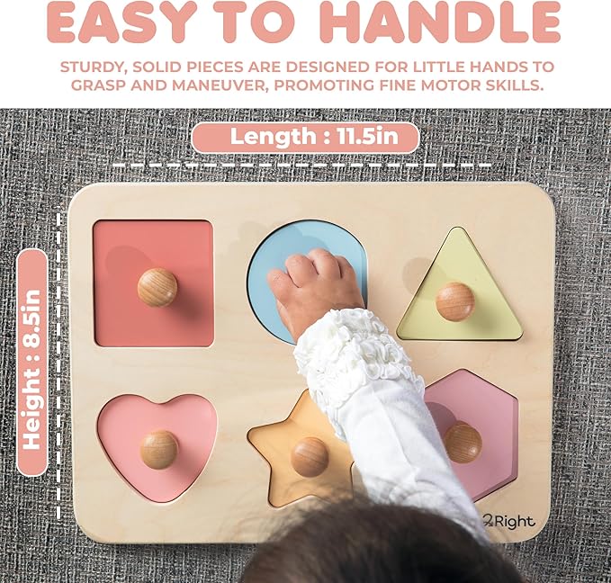 LEFT2RIGHT Wooden Puzzles for Toddlers 2-4 | Montessori Toys for 1-4 Year Olds | Educational Shape Edition Puzzle for Motor Skills & Sensory Learning | Wooden Toddler Puzzles Ages 1-3 Shape Edition