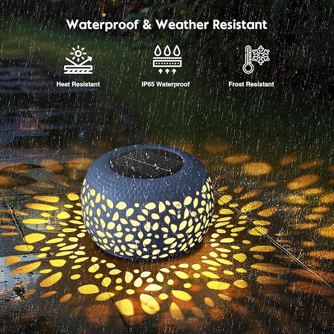 Solar Lantern Garden Patio Decor: 4 Pack White Solar Lanterns Outdoor Waterproof, Solar Lights Outdoor for Table Balcony Deck Pathway Porch Yard Decorations, Outside Hollow Out Metal LED Solar Lantern