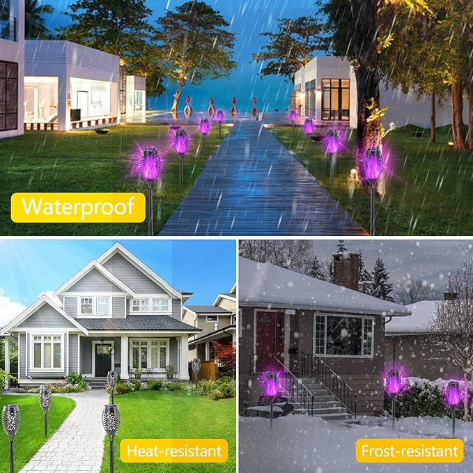 EOYIZW Solar Lights Outdoor, Halloween Decorations Purple Solar Tiki Torches for Outside Lights, 12 Pack Solar Torch Light with Flickering Flame Landscape Outdoor Lights for Yard Patio Garden