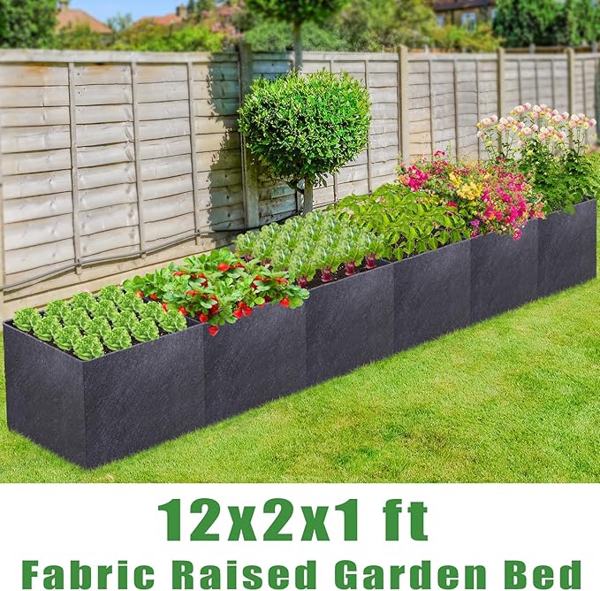 POILKMNI 12x2x1ft Fabric Raised Garden Bed - Outdoor Planter Box Non-Woven Fabric Patio Planting Bed Garden Grow Bed Bag for Growing Herbs, Flowers and Vegetables