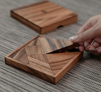 Premium Wooden Tangram - Luxury Wooden Brain Teaser Block for Kids & Adult - Wood Block Puzzle - Logic Puzzle - STEM Montessori Educational Sensory Toys for All Ages