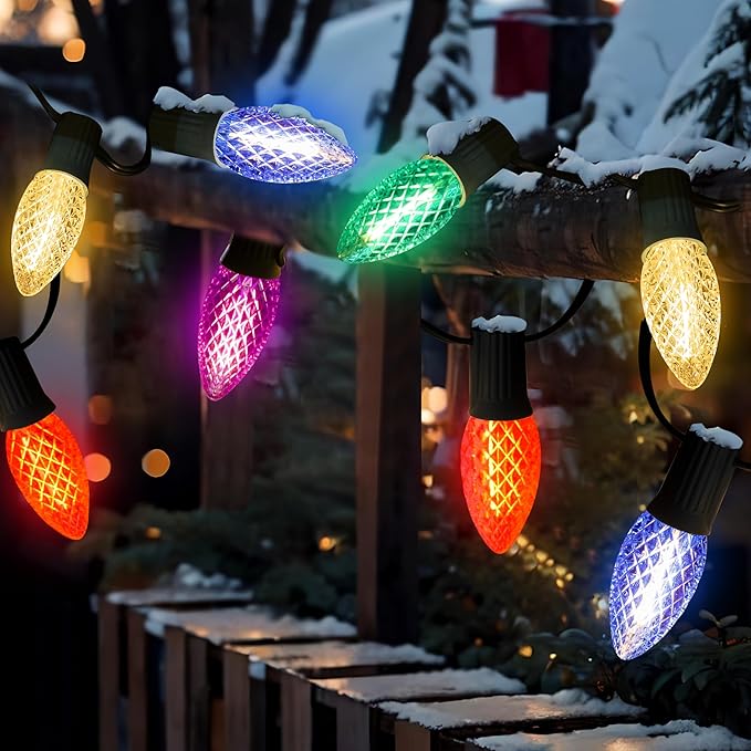 J-HVA 𝙇𝙀𝘿 C9 Strawberry Christmas Pathway Lights - 29ft Christmas Multicolor String Lights Outdoor Waterproof Walkway Lights with 25 Marker Stakes for Xmas Tree Yard Garden Decoration (25 Lights)