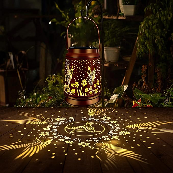 KY&BOSAM Solar Lanterns Outdoor Waterproof Hummingbird Garden Decor Birthday Gifts for Women Mom Grandma Hanging Solar Lights Outdoor Metal LED Lantern Outside for Yard Patio Backyard Porch Pathway