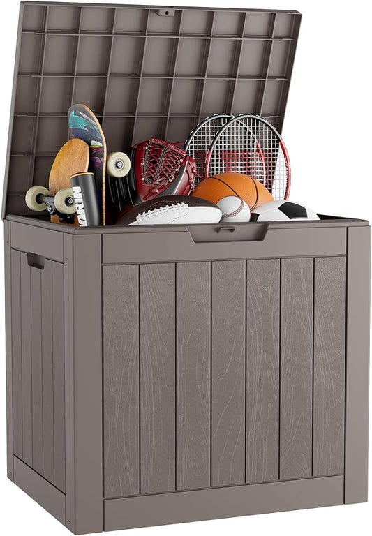 KAMABOKO Deck Box, 32 Gallon Resin Indoor and Outdoor Storage Boxes Waterproof for Garden Tools, Pool Accessories Storage Bench, Patio Furniture and Cushions with Lockable Lid, Grey