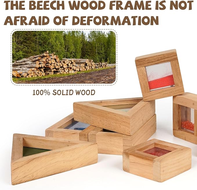 AXEARTE Large Rainbow Sensory Toys Wooden Building Blocks for Toddlers Baby Kids, 16 Pcs Colorful Geometry Stacking Construction Toy Set, Preschool Educational Toy for Boys & Girls