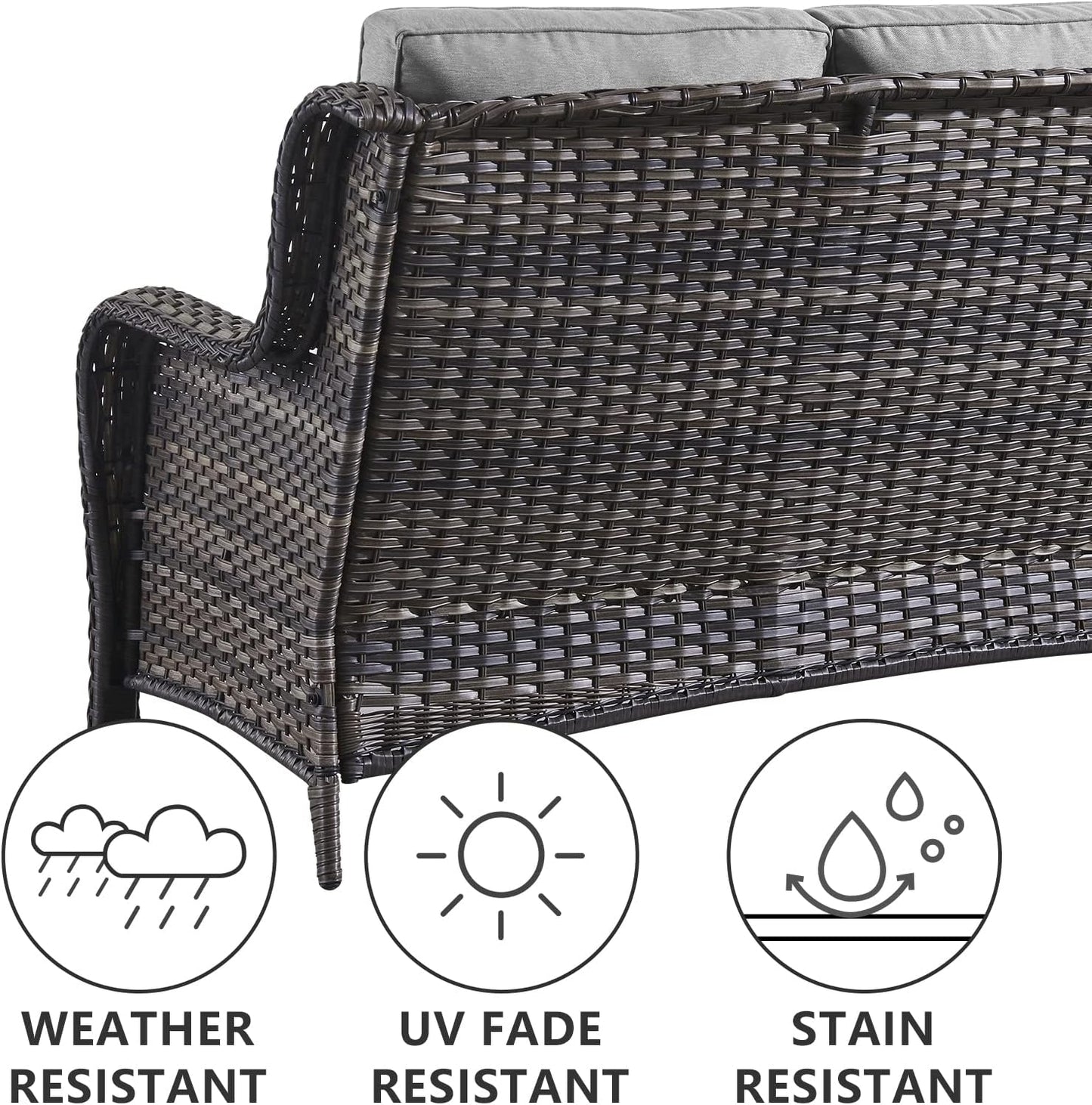 Outdoor Loveseat Small Patio Furniture 2 Seater Sofa Brown Wicker Couch Rattan Settee for Single-Family House