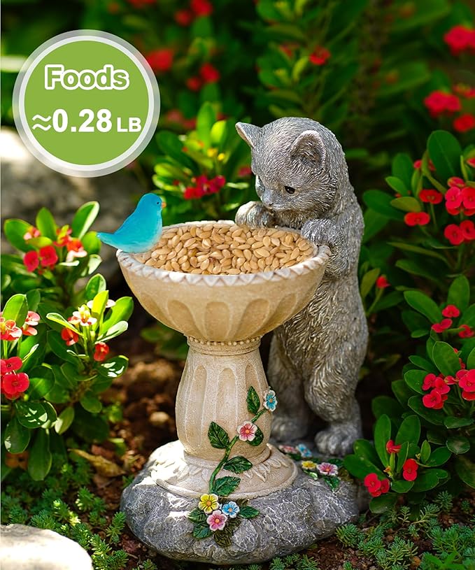 Nacome Solar Cat Birdbath Garden Decor: Outdoor Statues Ornaments for Outside Decoratios Yard Art Lawn Porch Patio Balcony - Birthday Gifts Choice for Mom Grandma Women Lover