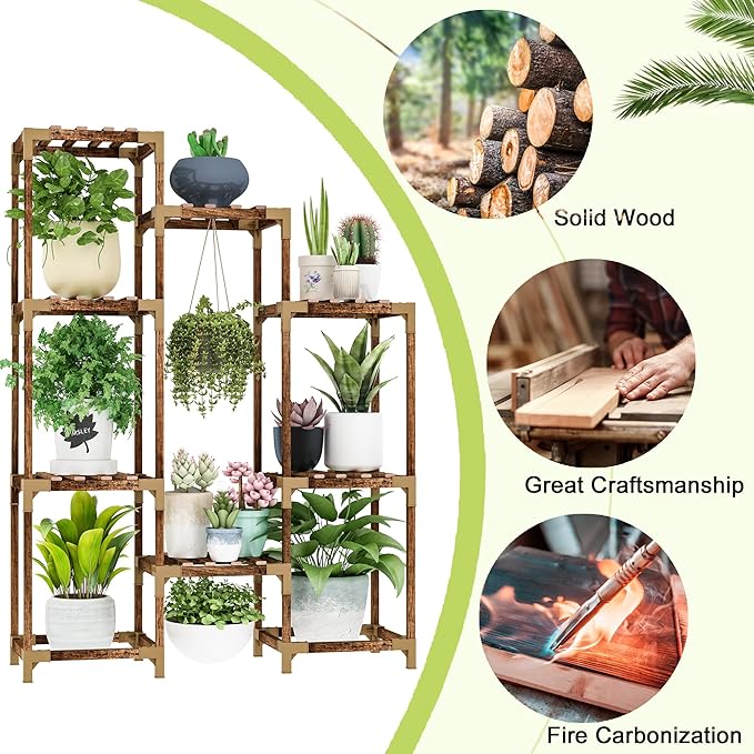 HOMKIRT Plant Stand for Indoor Outdoor, 10 Tier Tall Plant Shelf Large Plant Rack Table Holder Flower Stand for Multiple Pots for Patio Porch Living Room Balcony Corner Garden Office Boho Decor