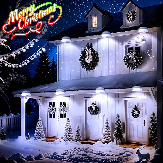 ROSHWEY Gutter Lights Solar Powered, 6 Pack Solar Patio Decor Lights with 9 LED Waterproof Fence Light for Eaves Garage Garden Landscape Pathway (Cool White)