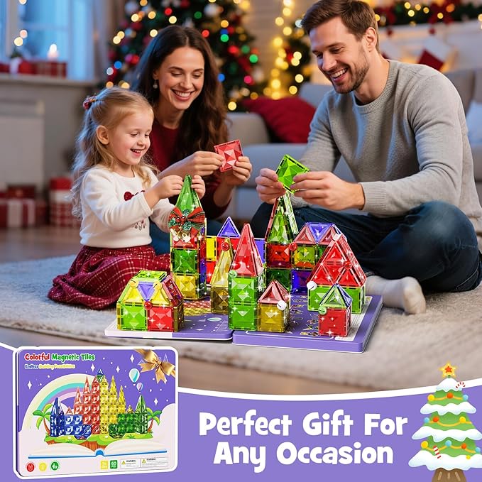 60pcs Diamond Magnetic Tile, Mini Magnetic Building Blocks Magnet Toy with Iron Box, STEM Educational Montessori Indoor Building Kit for Toddlers Preschool Boys Girls Age 3+ Classroom Must Haves