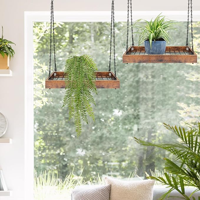 Plant Hanger Indoor Outdoor, 16" Large Hanging Planters for Indoor Plants Hanging Plant Holder Wood Metal Hanging Plant Shelf Large Hanging Baskets for Plants Outdoor Window Ceiling