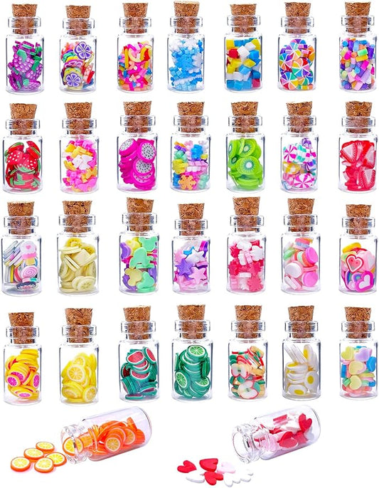 HKLMRO 30PCS Cute Miniature Dollhouse Food Jar Glass Bottle 1:12 Pretend Play Doll House Kitchen Decoration 1:6 Lovely Mini Fruit Simulation Scene Candy Snack Model Game Party Toy for Adults Teenagers