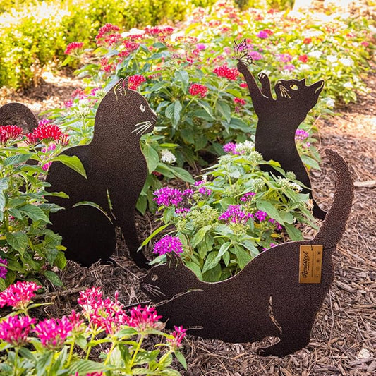 RealSteel I 3 Pack Steel Cat Garden Decor I Outdoor Yard Decorations I Gift for Cat Lovers I Lawn Ornaments and Statues I Garden Signs Decorative Outdoor - Rust